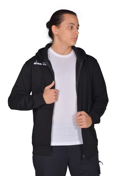 Diadora İmola - Erkek Siyah Pamuklu Tam Fermuarlı Spor Sweatshirt - DDTAM1050049 ürün görseli 1
