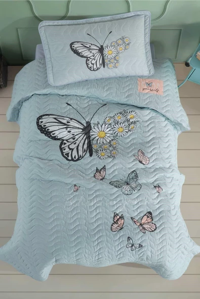 Clasy Tek Kişilik Yatak Örtüsü Seti Daisy Love V1 Yeşil ürün görseli 1