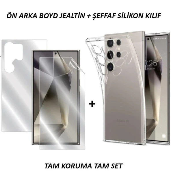 Galaxy S24 Ultra Uyumlu Ön+Arka Şeffaf Body Nano Jelatin ve Şeffaf Silikon Kılıf  Tam Set ürün görseli 1