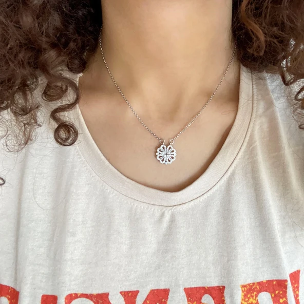 Çelik Kolye, Yonca Kolye, Paslanmaz Çelik Kadın Kolye KLY-395 - Resim 3