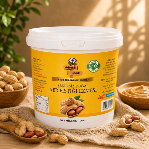 ADRESS FINDIK- ŞEKERSİZ DOĞAL YER FISTIĞI EZMESİ 1 Kg ürün görseli 1