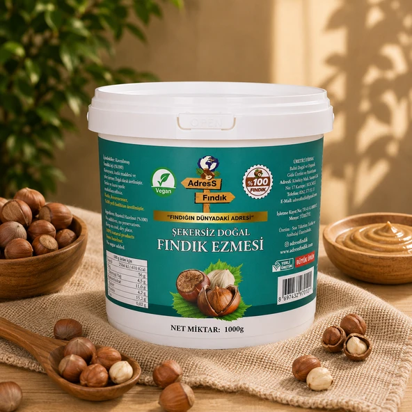 ADRESS FINDIK- ŞEKERSİZ DOĞAL FINDIK EZMESİ 1 Kg ürün görseli 1