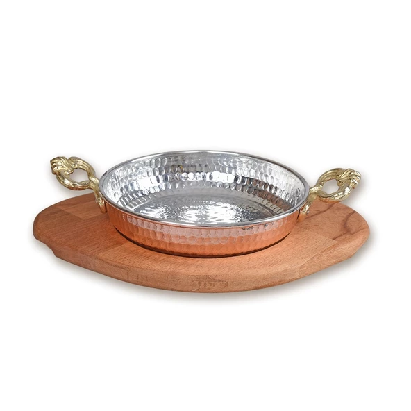 Bakır Sahan ve Ahşap Altlık 18 cm ürün görseli 1