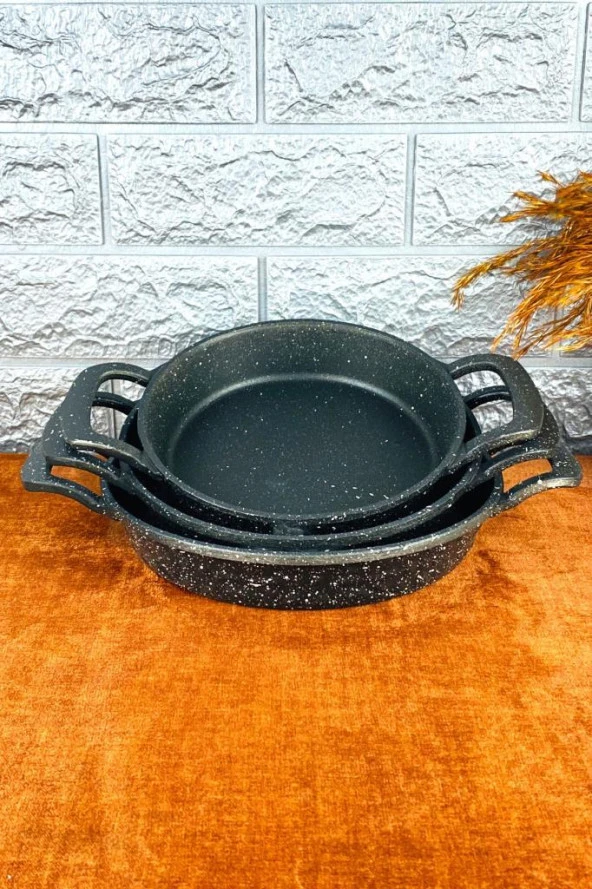 3lü Lime Döküm Granit Sahan Tava Seti Çift Kulp 18cm-20cm-22cm ürün görseli 1