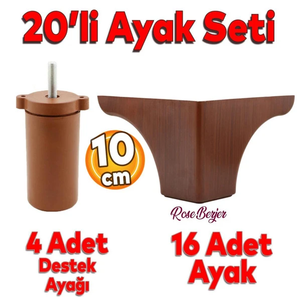 20'li Set Rose Lüks Mobilya Koltuk Kanepe Tv Ünitesi Yükseltme Destek Ayağı 10 cm Kahve Ayakları ürün görseli 1