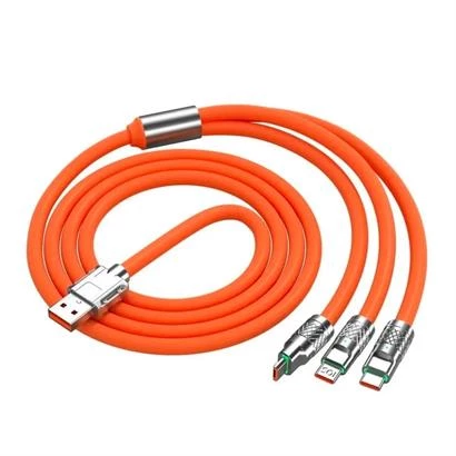 Şarj Kablosu 3 'in 1 Type-C + Micro Usb + Lightning Hızlı Şarj Silikon Kablo 1 Metre Kablo ürün görseli 1