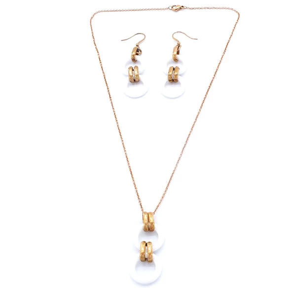 316L Çelik Rose Beyaz Halkalı Kadın Set SET-156 ürün görseli 1