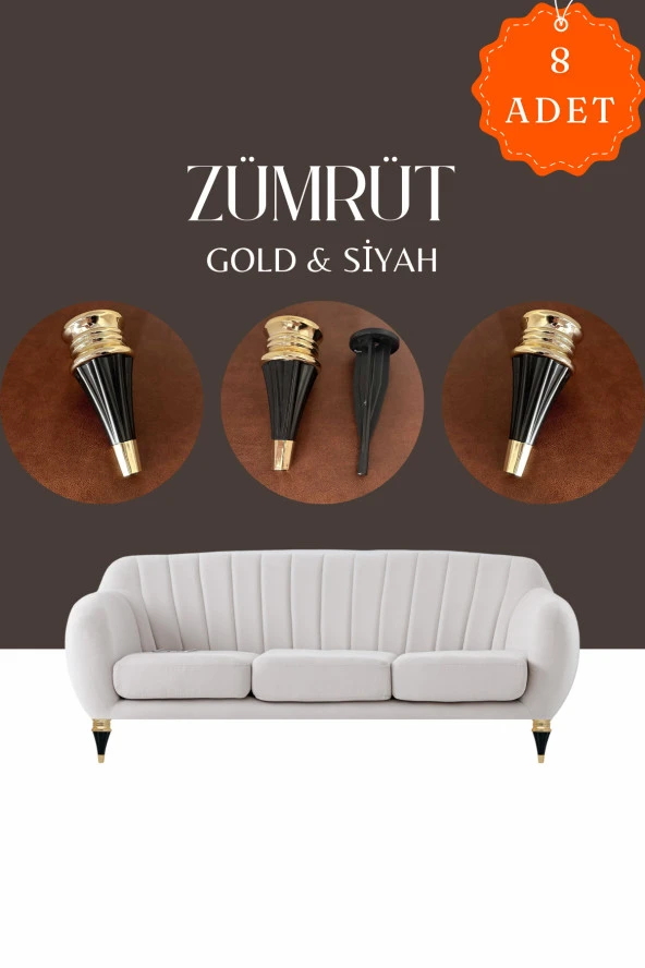 Zümrüt Gold Siyah Mobilya Koltuk Ayağı Chester Komidin Tv Ünitesi Vestiyer Ayağı 17 Cm 8 Adet ürün görseli 1