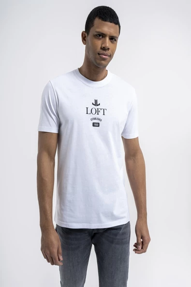 Loft 2035055 Beyaz Erkek Regular Fit Bisiklet Yaka  Normal Kesim Loft Logo Yazı Baskılı %100 Pamuk Tşört ürün görseli 1