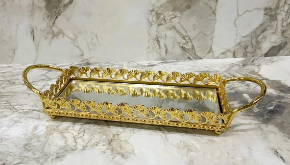 Mini Aynalı Sunum Tepsisi 12x24 CM Gold Renk ürün görseli 1