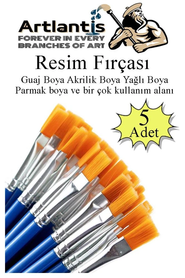 Resim Fırçası 5 Adet Sentetik Fırça Ekonomik Suluboya Akrilik Boya Guaj Boya Yağlı Boya Resim Boyama ürün görseli 1