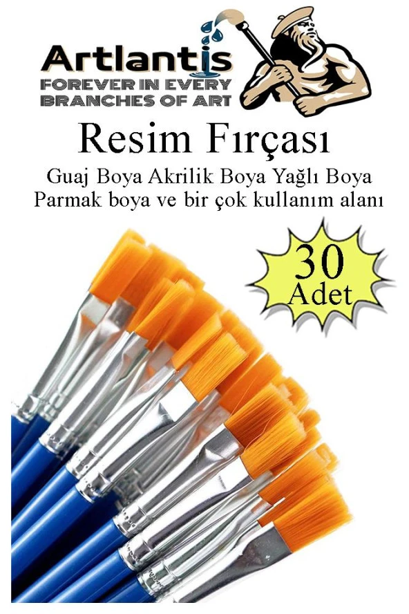 Resim Fırçası 30 Adet Sentetik Fırça Ekonomik Suluboya Akrilik Boya Guaj Boya Yağlı Boya Resim Boyama ürün görseli 1