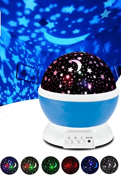 Yıldızlı Gökyüzü Gece Lambası – Dönen Başlıklı, Projeksiyonlu, USB veya Pilli Renkli LED Lamba ürün görseli 1
