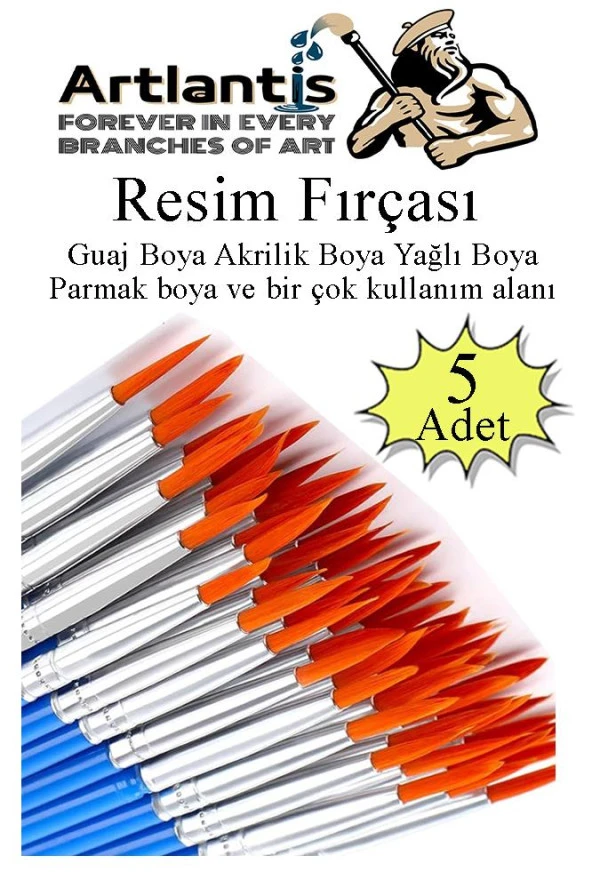 Resim Fırçası 5 Adet Ekonomik Sentetik Fırça Suluboya Akrilik Boya Guaj Boya Yağlı Boya Resim Boyama ürün görseli 1