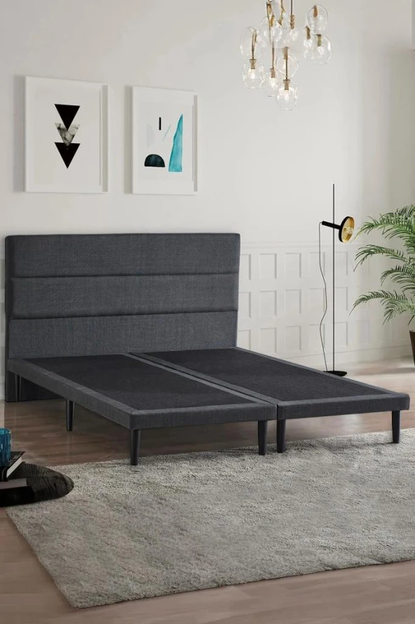Niron Slim Baza ve Başlık Takımı 140x200 Çift Kişilik Gri Kumaş Kaplı Metal Karyola ve Başlık Seti ürün görseli 1