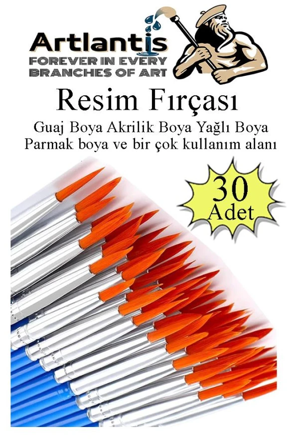 Resim Fırçası 30 Adet Ekonomik Sentetik Fırça Suluboya Akrilik Boya Guaj Boya Yağlı Boya Resim Boyama ürün görseli 1