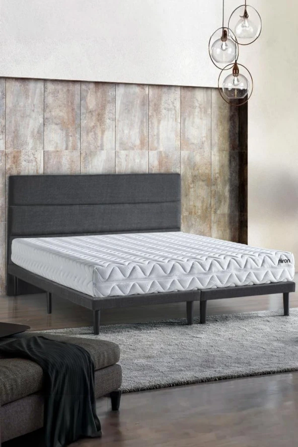 Niron Slim Pocket Yatak Seti 180x200 Çift Kişilik Paket Yaylı Yatak, Gri Metal Baza ve Başlık Takımı ürün görseli 1