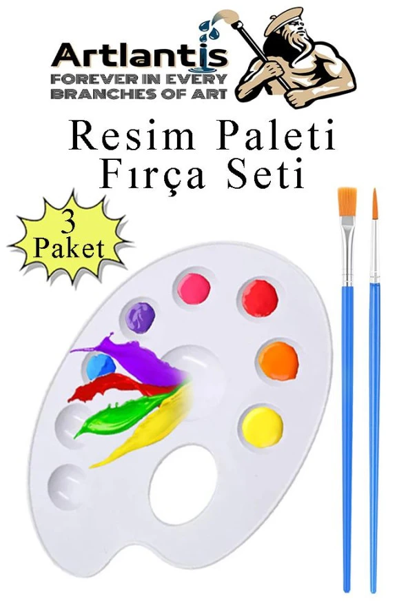 Resim Paleti ve Resim Fırça Seti 3 Paket Ressam Paleti Boyama Fırçası Akrilik Boya Guaj Boya Suluboya ürün görseli 1