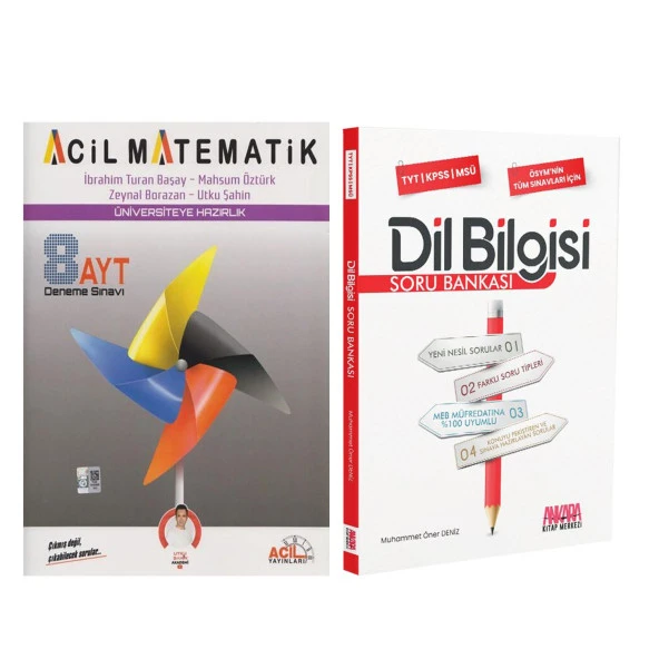 Acil AYT Matematik 8 li Deneme ve AKM Dil Bilgisi Soru Bankası Seti 2 Kitap ürün görseli 1