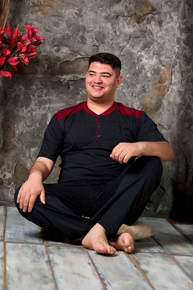 Nisanca Yazlık Büyük Beden Erkek Pamuk Pijama Takımı- Kısa Kollu Erkek Pijaması ürün görseli 1