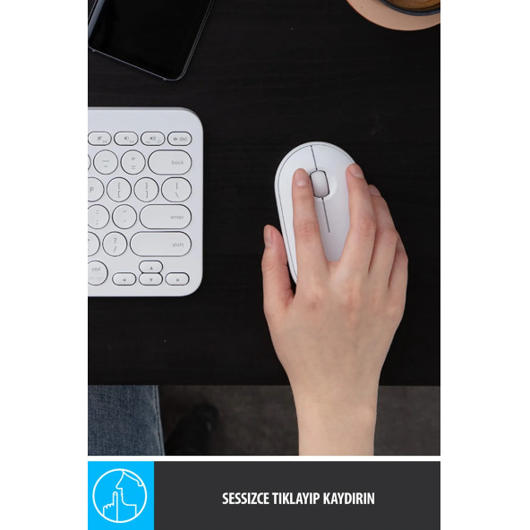 logitech M350 Pebble Sessiz Kablosuz Kompakt Mouse - Beyaz - Resim 3