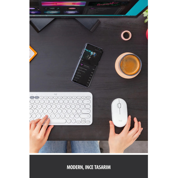 logitech M350 Pebble Sessiz Kablosuz Kompakt Mouse - Beyaz - Resim 4