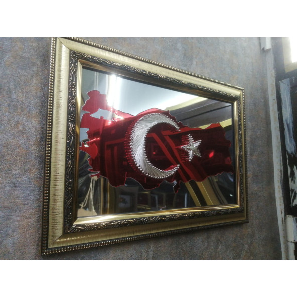 Filografi Türk bayrağı aynalı Türkiye haritalı 27x37 cm ürün görseli 1