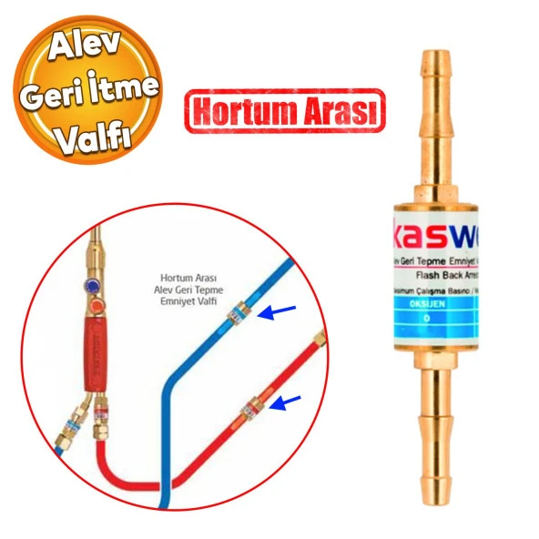 Kasweld Alev Geri Tepme Valfi Oksijen Kaynak 3001 A Gaz Asitelen Tüp Hamlaç Regülatör Lülesi 10 Bar ürün görseli 1