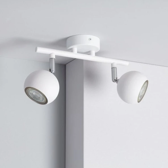 Rsylight Retro Metal Beyaz 2 Li 180 Derece Hareketli Led Spot Avize Günışığı Ampullü ürün görseli 1