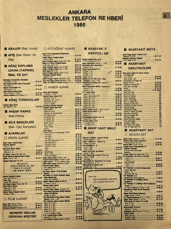 Ankara 1986 Meslek Reklam İlanı Efemera S3 ürün görseli 1