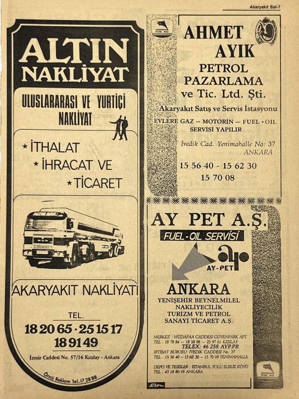 Ankara 1986 Meslek Reklam İlanı Efemera S7 ürün görseli 1