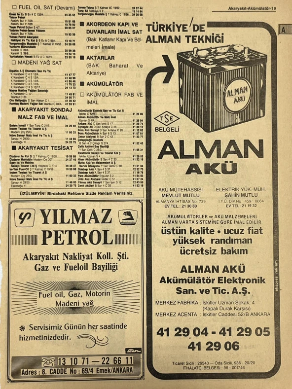 Ankara 1986 Meslek Reklam İlanı Efemera S19 ürün görseli 1