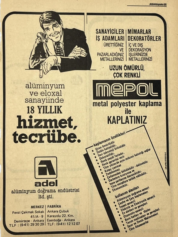 Ankara 1986 Meslek Reklam İlanı Efemera S25 ürün görseli 1