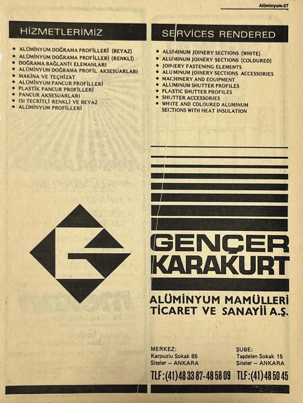 Ankara 1986 Meslek Reklam İlanı Efemera S27 ürün görseli 1