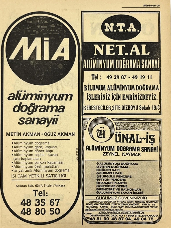 Ankara 1986 Meslek Reklam İlanı Efemera S29 ürün görseli 1