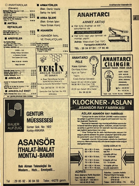 Ankara 1986 Meslek Reklam İlanı Efemera S33 ürün görseli 1