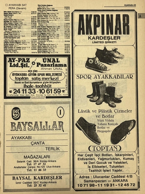 Ankara 1986 Meslek Reklam İlanı Efemera S43 ürün görseli 1