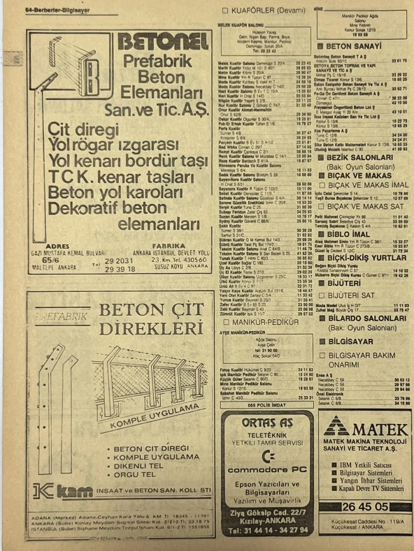 Ankara 1986 Meslek Reklam İlanı Efemera S63 - Resim 2