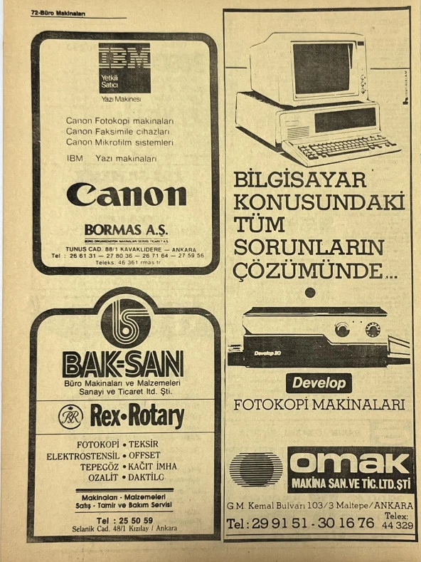 Ankara 1986 Meslek Reklam İlanı Efemera S71 - Resim 2