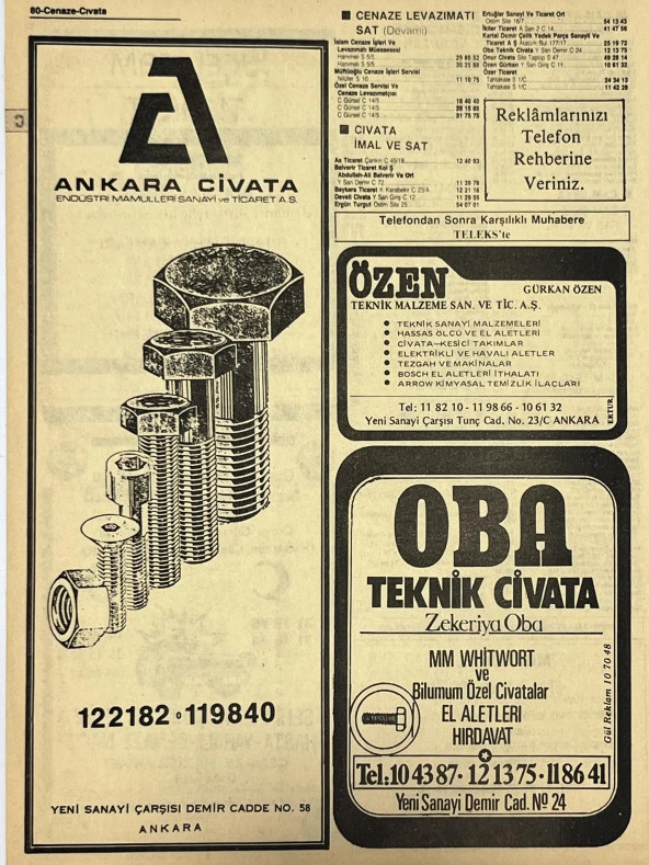 Ankara 1986 Meslek Reklam İlanı Efemera S79 - Resim 2