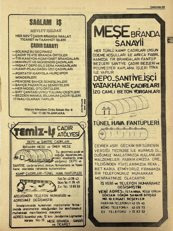 Ankara 1986 Meslek Reklam İlanı Efemera S85 ürün görseli 1