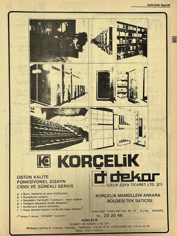Ankara 1986 Meslek Reklam İlanı Efemera S89 ürün görseli 1