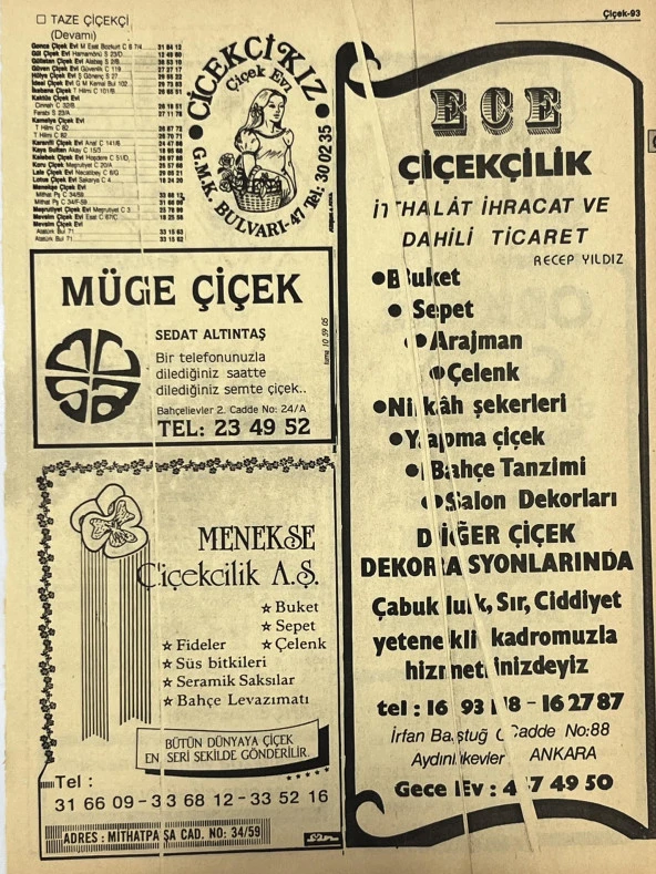 Ankara 1986 Meslek Reklam İlanı Efemera S93 ürün görseli 1