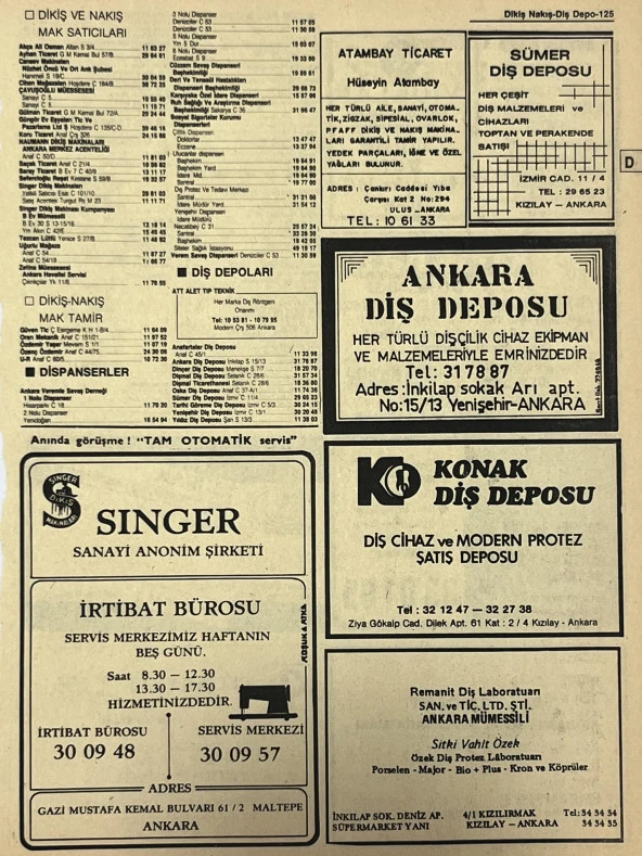Ankara 1986 Meslek Reklam İlanı Efemera S125 ürün görseli 1