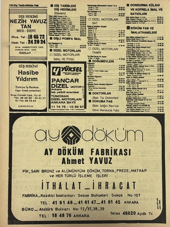 Ankara 1986 Meslek Reklam İlanı Efemera S129 - Resim 2