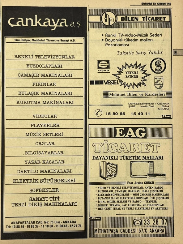 Ankara 1986 Meslek Reklam İlanı Efemera S145 ürün görseli 1