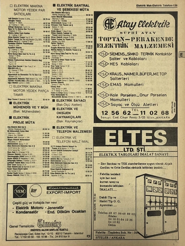 Ankara 1986 Meslek Reklam İlanı Efemera S139 ürün görseli 1