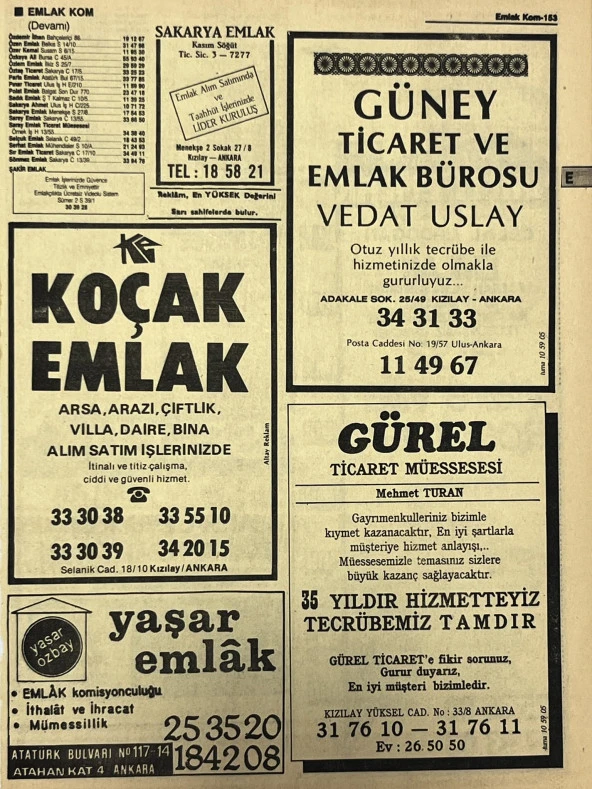 Ankara 1986 Meslek Reklam İlanı Efemera S153 ürün görseli 1