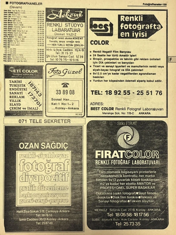 Ankara 1986 Meslek Reklam İlanı Efemera S159 ürün görseli 1