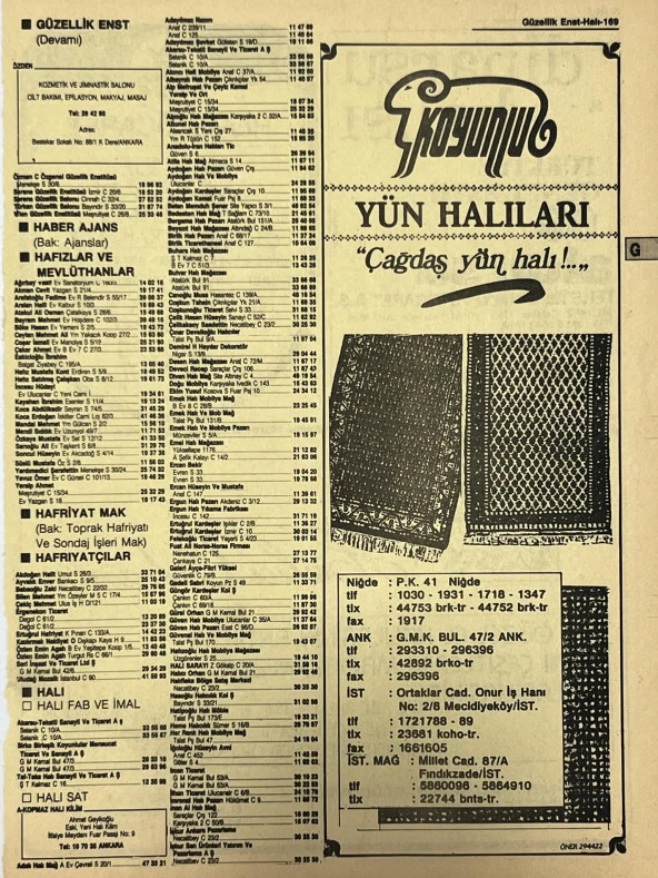 Ankara 1986 Meslek Reklam İlanı Efemera S169 ürün görseli 1
